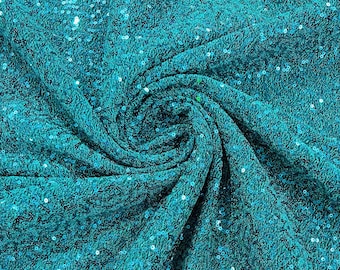 Teal Green Sequin Lurex Fabric: 4-Way Stretch Spandex By The Yard