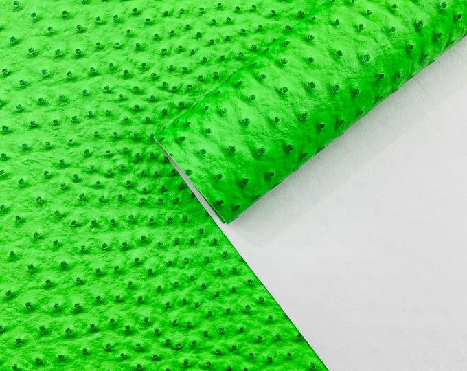Neon Green Ostrich Faux Leather Upholstery By The Yard, Ostrich Embossed Vinyl Leather Upholstery, Purses Shoes Wallets 54" Wide
