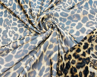 Leopard Spotted Printed Power Mesh Fabric | Leopard Design | 60" Wide 4 Way Stretch | Print Exotic Leopard | by the yard