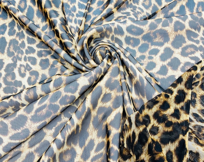 Leopard Spotted Printed Power Mesh Fabric | Leopard Design | 60" Wide 4 Way Stretch | Print Exotic Leopard | by the yard