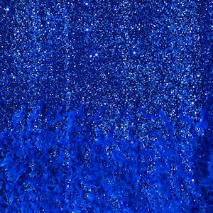 Royal Blue Sequin Velvet Fabric With Feathers on Royal blue Stretch Velvet | by the yard | all Over 5mm Sequins Velvet 2-way Stretch 58/60”