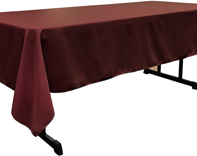 60" Wide Burgundy Polyester Poplin Rectangular Tablecloth, Polyester Rectangular Cloth Table Covers for All Events (Pick a Size)