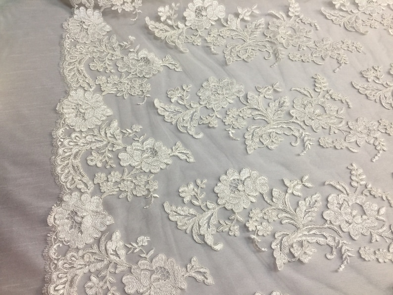 Pick a Size Ivory Flower Design Embroidered on Mesh Lace Fabric Floral Bridal Lace Wedding Dress by the Yard