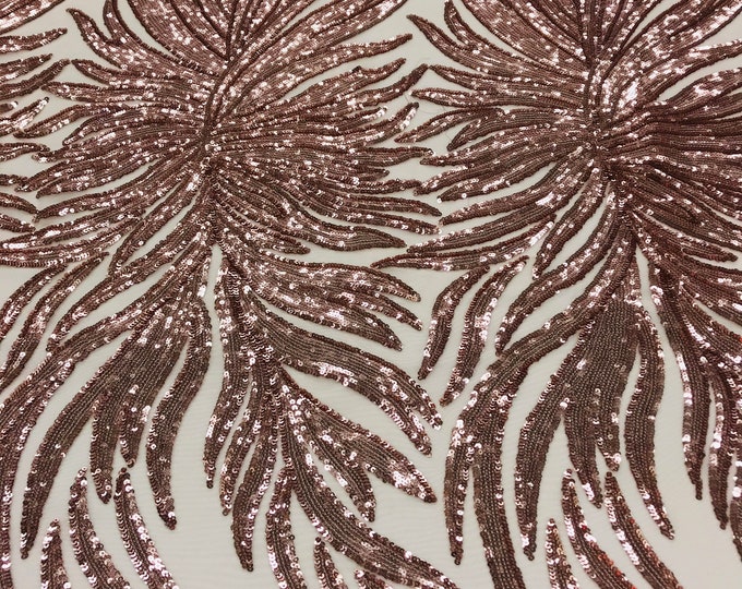 Rose Gold Sequins - 4 Way Stretch Phoenix Wing Sequin Spandex Mesh Fabric for Prom Gala Gown Sold By Yard