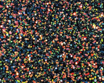 Multi Color Sequin Black Stretch Velvet Fabric: 5mm Shining Sequins