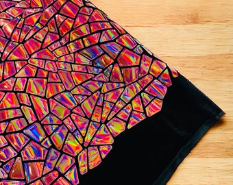 Dusty Pink Iridescent Sequin Fabric: Geometric Black Stretch Velvet
