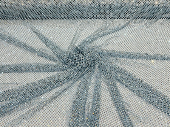 Iridescent Rhinestones Fabric on Light Blue Stretch Net Fabric, Spandex Fish  Net With Crystal Stones Sold by the Yard -  Canada