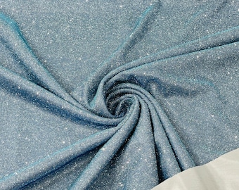 Periwinkle Blue Iridescent Glitter Fabric: Luxury Stretch Spandex, Prom Gown Material