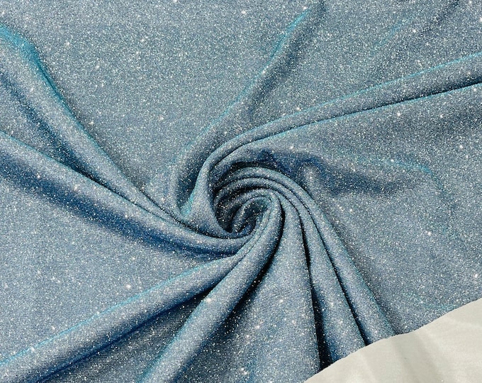 Periwinkle Blue Iridescent Shimmer Fabric by yard, Stretch Glitter Fabric | Luxury Sparkle Fabric | Glimmer | Glitter Fabric for Prom-Gown