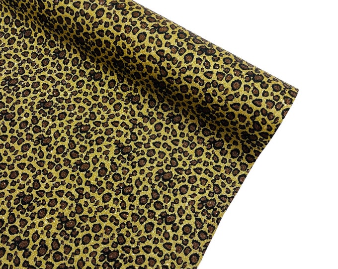 Gold | Brown Leopard Chunky Glitter Fabric Glitter, Vinyl Fabric Chunky Glitter Canvas - Sold By The Yard Vinyl Sparkle Glitter Fabric