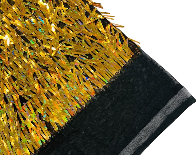 Gold Iridescent Sword Shaped Sequins by the yard (Pick a Size) Costume Craft Fabric - Swords Design Iridescent Sequin Fabric