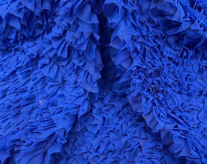 Royal Blue Tulle Ruffle Fabric, 60" Wide Waves - Prom Dress Wedding & Decoration