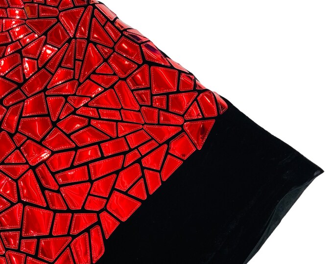 Red Mirror Sequin Fabric, 2 way Stretch Velvet Sequin Fabric by the Yard, 58/60”Geometric Sequin on Black Stretch Velvet Prom Party