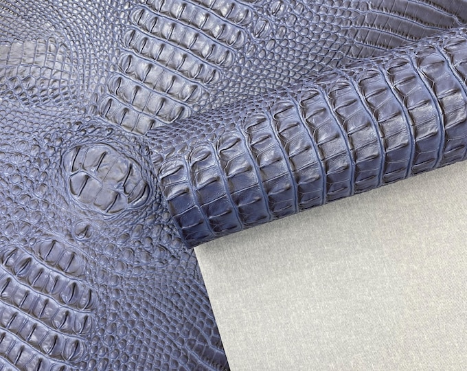 Tide Blue Z Faux Crocodile Vinyl Leather Upholstery Fabric By Yard, Big 3D Crocodile Vinyl Fabric Faux Fake Leather Purses Shoes Wallet