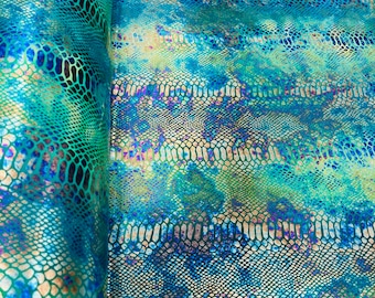 Iridescent Snake Print Fabric: Green Metallic Nylon Spandex 4-Way Stretch
