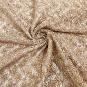 Coffee Floral Design Pearls and Sequins, Beaded Fabric Embroidered on a Mesh Lace,Wedding,Bridal,Dress Sold By The Yard