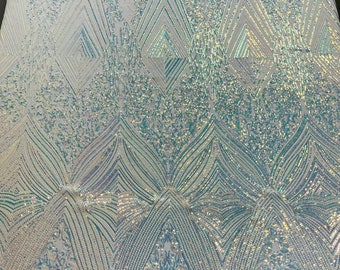 Iridescent Geometric Sequins Fabric: 4-Way Stretch Triangular Design By The Yard