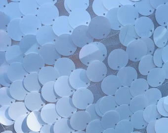 White Round Sequin Paillette Iridescent, Tear Drop Mermaid Sequins Fabric Mesh (Pick a Size)