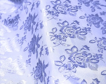 Lavender Flower Brocade Jacquard Satin Fabric, Sold By The Yard Polyester Satin Floral Wide 58/60"  (Choose The Quantity)
