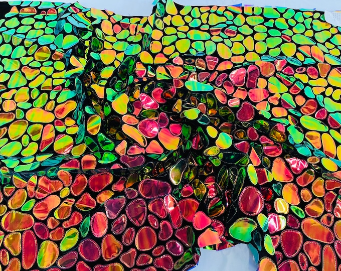 Orange/Green Sequins Velvet by the yard 2 way Stretch 58/60” iridescent Sequin on Black Stretch Velvet (Choose The Quantity)
