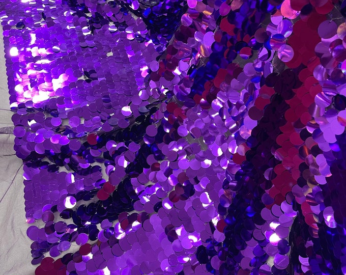 Purple Mermaid Scale Sequin Fabric: Round Paillette Mesh, 56"/58" Wide