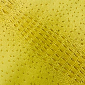 Yellow Ostrich Gator Embossed Vinyl Fabric By The Yard, 2 Tone Crocodile Ostrich Vinyl Leather Upholstery, Purses Shoes Wallets