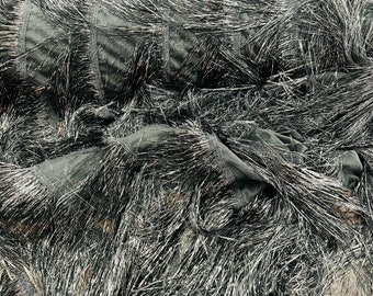 Black Metallic Eyelash Fringe Fabric: Embroidered Mesh, 55/57" Wide