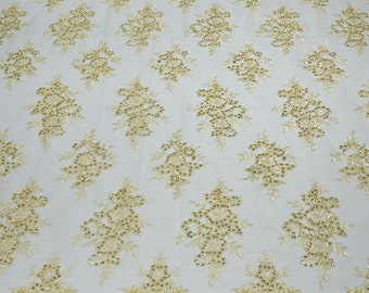 Banana Floral Lace Fabric - by yard - Embroidery With Sequins on a Mesh Corded Lace Fabric, For Gown - Wedding - Bridal