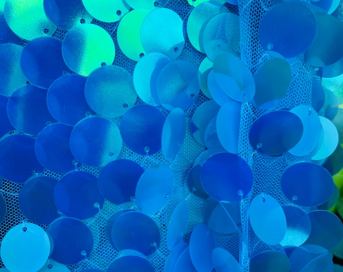 Iridescent Turquoise Round Sequin Fabric, Tear Drop Mermaid Sequin Fabric, Sequins Fabric Mermaid Dresses-Nightgowns-Prom Gown (Pick a Size)