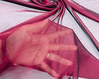 Burgundy Two-Tone Chiffon Fabric: Sheer Polyester Bridal Fabric