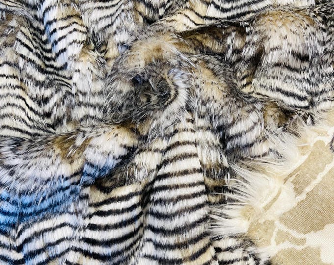 Beige Silver Feather Shaggy Soft Faux Fur Fabric By Yard, Long Pile Thick Fur Fabric Fake Fur, Hobby, Costume, Decoration 60" Wide