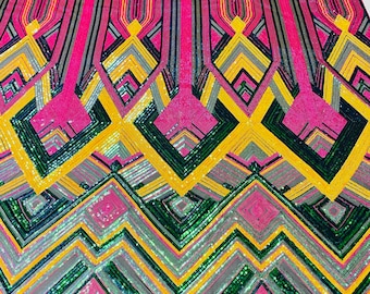 Iridescent Sequin Fabric: Multi-Color Embroidery on Black Mesh, 4-Way Stretch