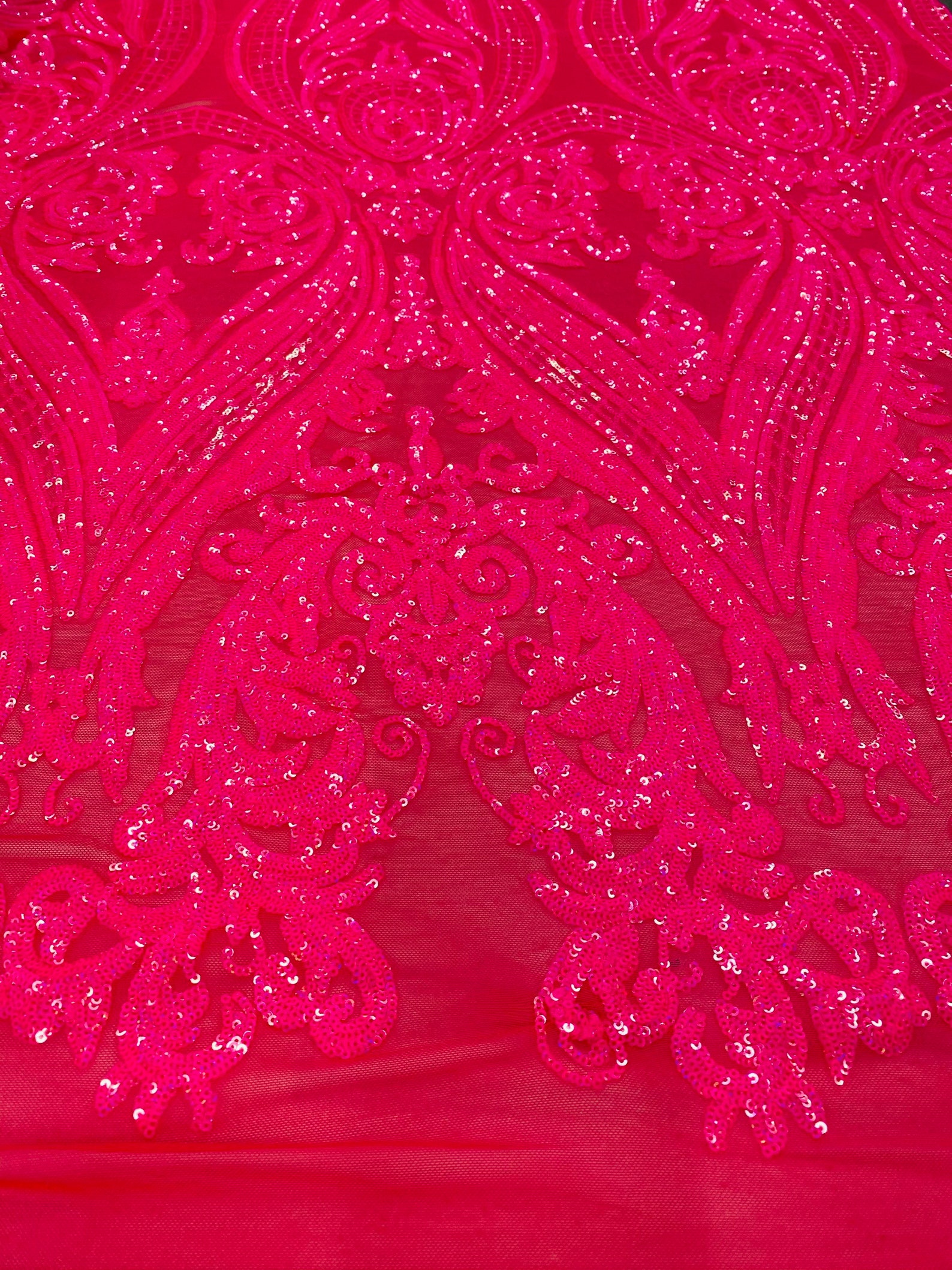 Neon Hot Pink Embroidered Sequins Fabric 4 Way Stretch Fancy - Etsy
