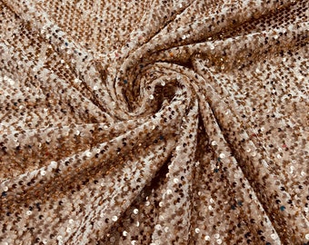 Rose Gold Sequin Velvet Fabric: 2-Way Stretch (58/60")