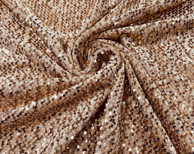 Sequins Velvet Fabric - Rose Gold - 2 Way Stretch Velvet With Partial Luxury Sequins  5mm Shining Sequin Velvet 58/60” (Choose The Quantity)