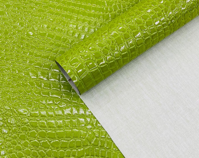 Lime Crocodile Faux Fake Leather Vinyl Fabric, Embossed Crocodile Fabric By The Yard Upholstery Purses Shoes Wallets Belts