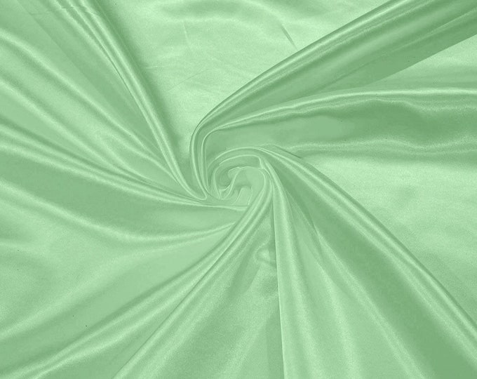 Mint Green - 60" Shiny Heavy Bridal Satin Fabric for Wedding, Gala, Prom Dress Sold By Yard