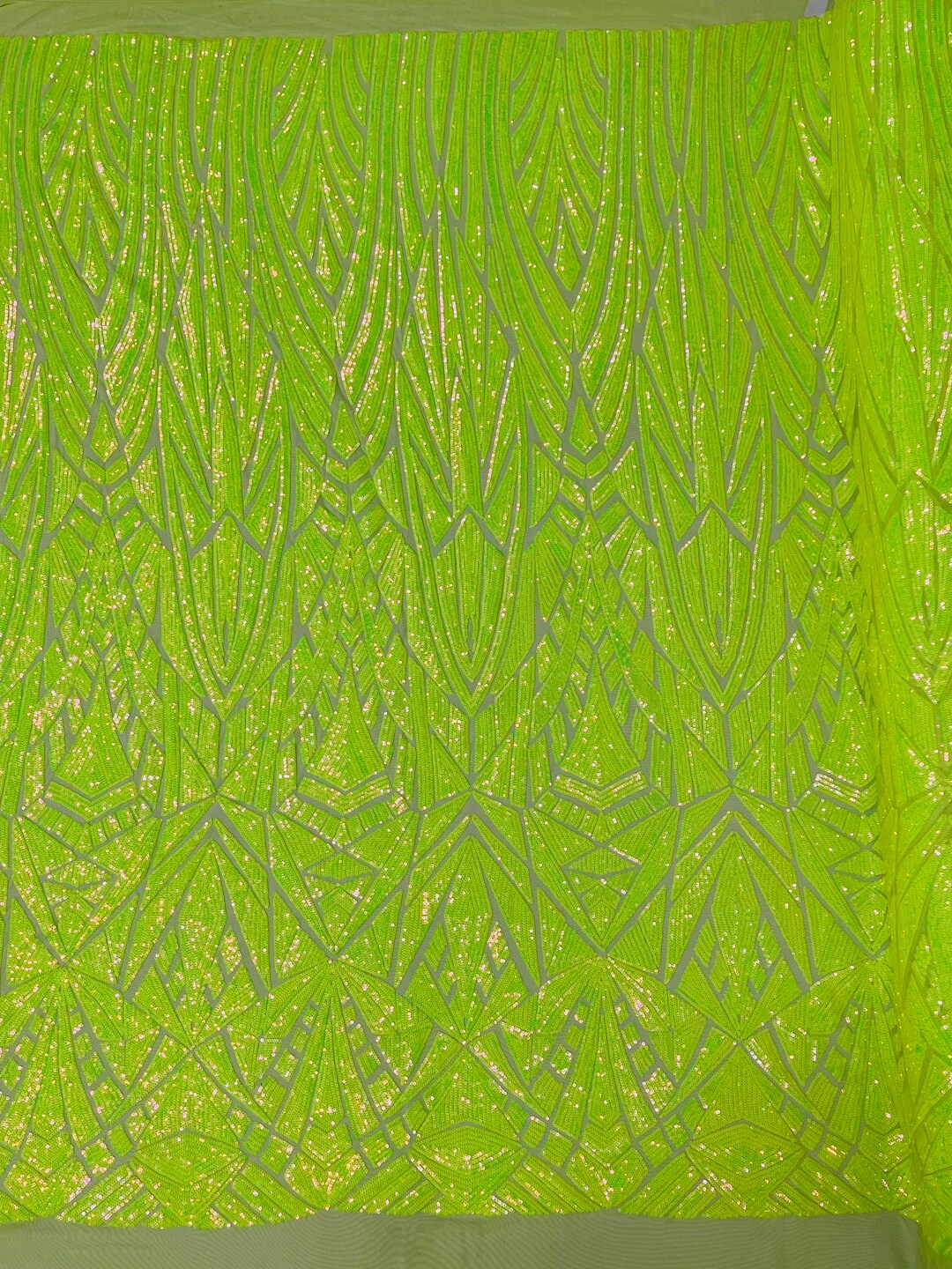 Iridescent Sequin Fabric - Neon Lime Green - 4 Way Stretch Royalty Lace Sequin By Yard main image 0