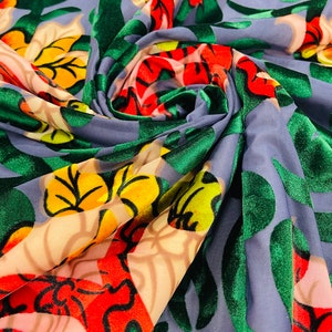 Multi Color Burnout Velvet Floral Design 4 Way Stretch 58/60” | Flower Burnout Stretch Velvet | Sold by the yard (Pick a Size)