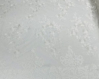 White Damask Lace Fabric: Embroidered Floral Mesh, Bridal Wedding Dress Lace