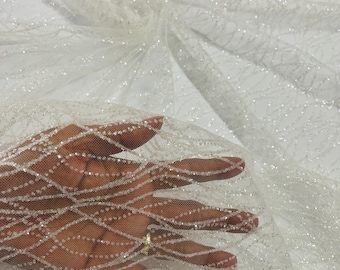 White Glitter Mesh, Glitter Tulle Lace Fabric: Bridal, Prom, Quinceañera Decor
