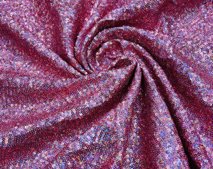 Dusty Rose Holographic Mini Glitz Sequins by the yard on Spandex Fabric | 4 Way Stretch | Mini Glitz Sequin Fabric