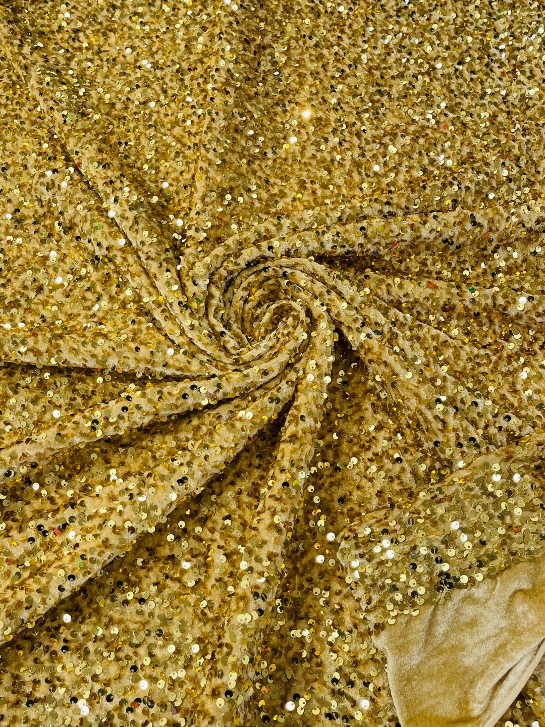 Gold Sequin Velvet Fabric Gold on Stretch Velvet by the Yard All Over