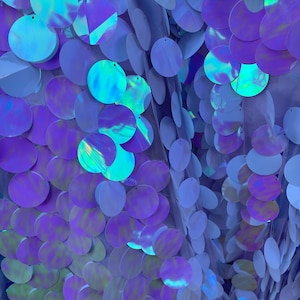 Pink/White Iridescent Big Sequin Fabric,1.5” Paillette circle Sequin,Round Tear Drop Mermaid Sequins Fabric On 2Way Stretch (Pick a Size)