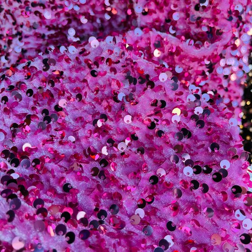 Shiny 5mm Sequin On A 2 Way Stretch Velvet (1 Yard, Pink) main image 0