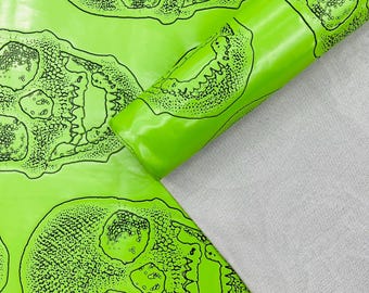 Lime Green Skull Embossed Faux Leather Vinyl: Upholstery Fabric