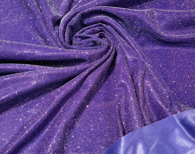 Dark Lavender Shimmer Fabric by yard, Stretch Glitter Fabric | Luxury Sparkle Fabric | Glimmer | Glitter Fabric for Prom-Gown-Backdrop