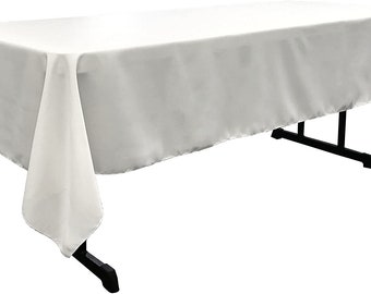 White Polyester Rectangular Tablecloth: 60" Wide, Stain Resistant