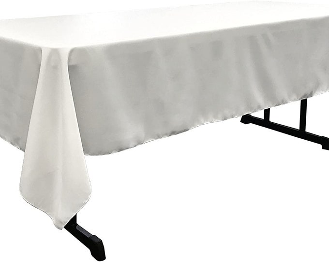 60" Wide White Polyester Poplin Rectangular Tablecloth, Polyester Rectangular Cloth Table Covers for All Events (Pick a Size)