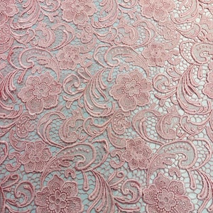 Pink Floral Guipure Lace Fabric: Bridal Wedding Dress Lace by the yard